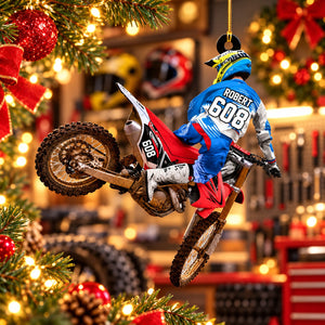 Personalized Motocross Racer Christmas Ornament – Custom Name & Number Keepsake | Gift For Dirt Bike Riders & Motocross Lovers