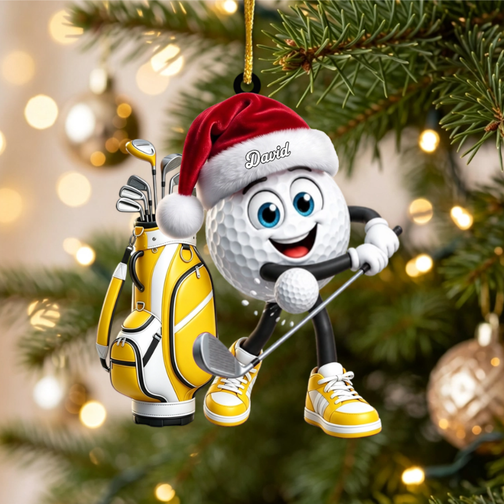 Energetic Swinging Golf Ball Mascot Acrylic Hanging Ornament – Personalized Gift For Golfers