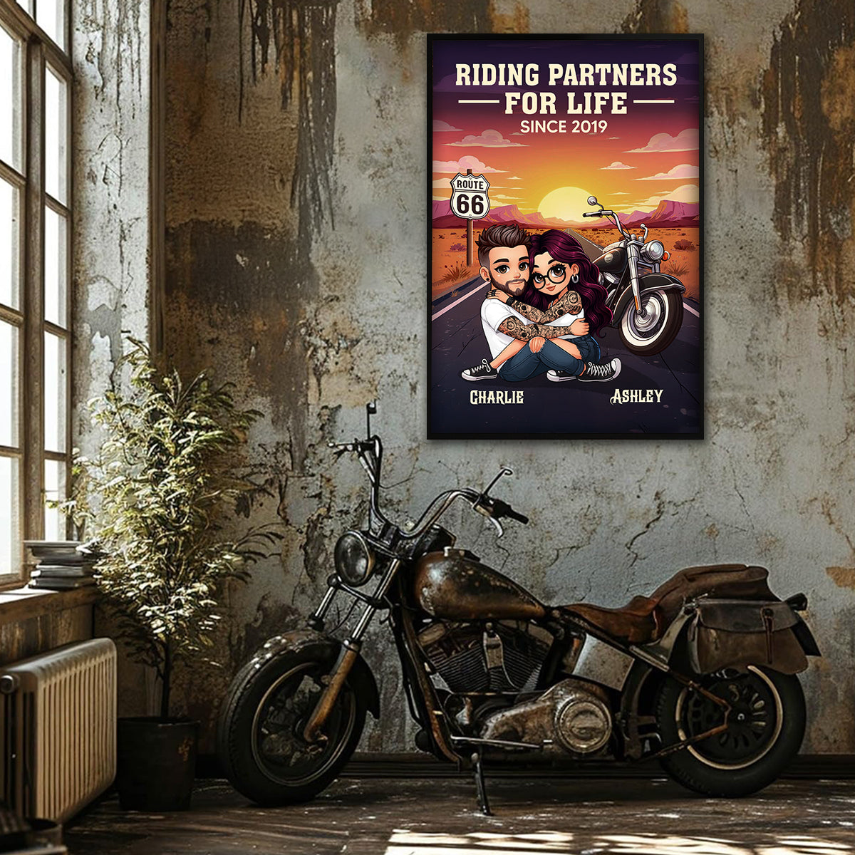 Bikers Couple Riding Partners For Life Personalized Poster Gift For Him & Her