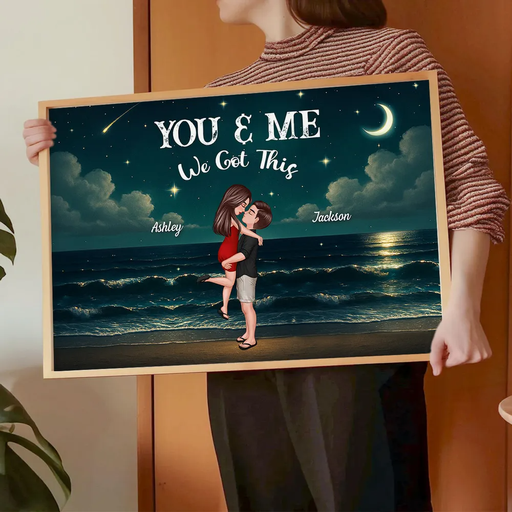 Night Beach Landscape Couple Hugging Kissing Personalized Poster