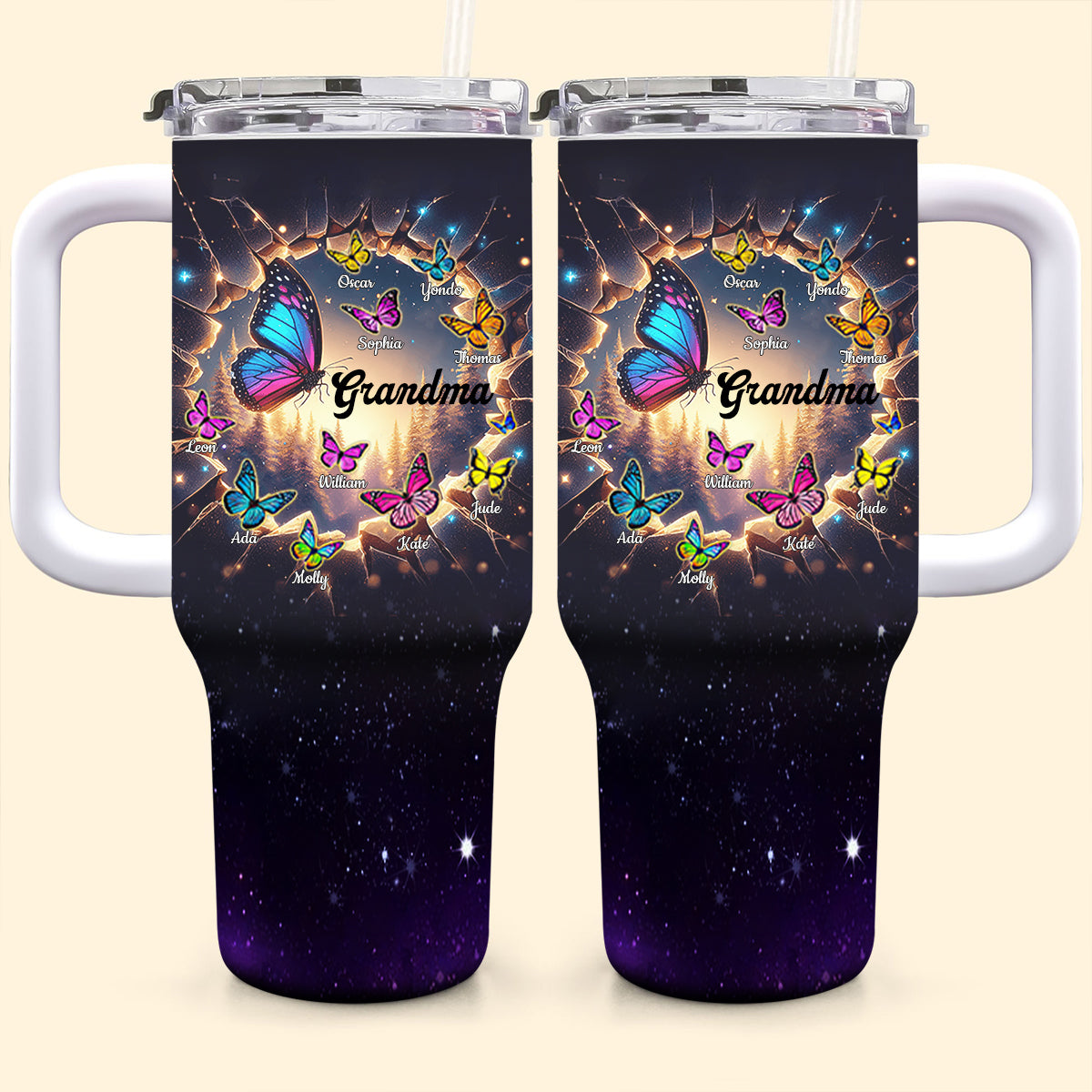 Personalized Hole In A Wall Grandma With Butterfly Kids Tumbler