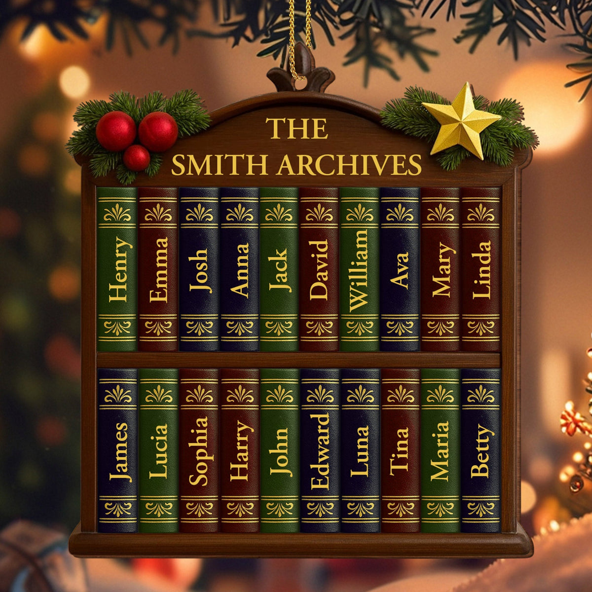 Capture Your Family Story With A Customizable Bookshelf Ornament, Personalized Wood Ornament
