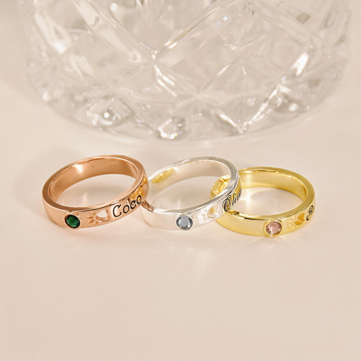 Personalized Pet Name With Birthstone Pet Paw Ring Memorial Gift For Dog Mom