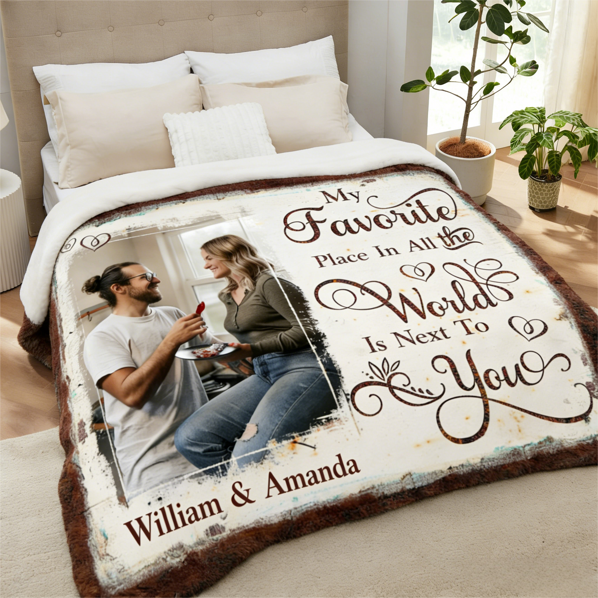My Favorite Place In All The World Is Next To You Personalized Couple Blanket Gift For Boyfriend Girlfriend