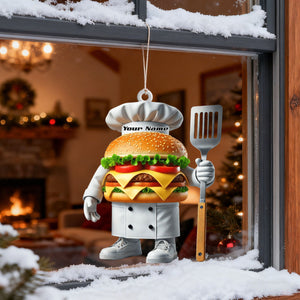 Custom Name Chef Santa Ornament, Christmas Gift for Cooking Lover