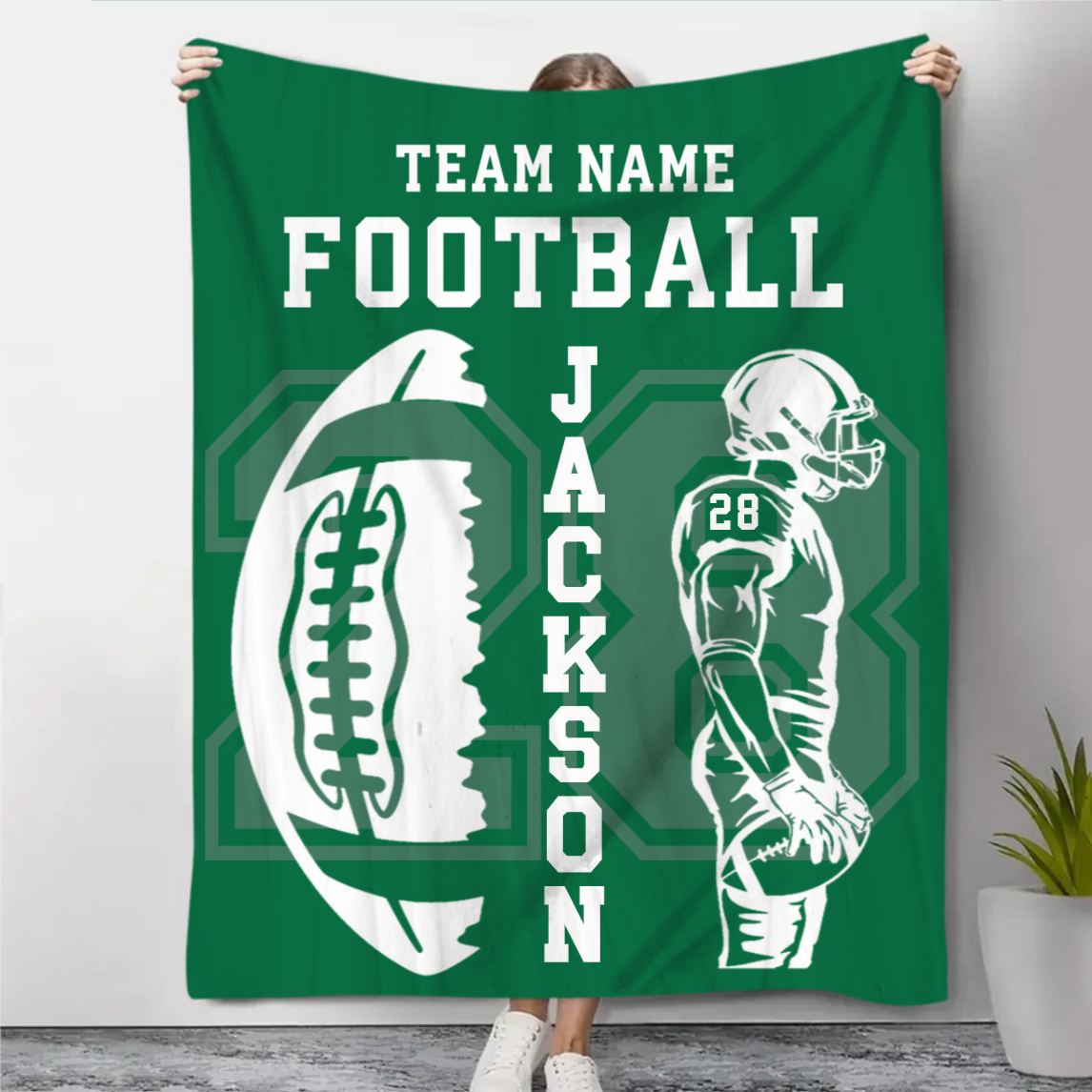 Personalized Football Team Flannel Blanket – Custom Player Name & Number Throw | Senior 2027 Keepsake