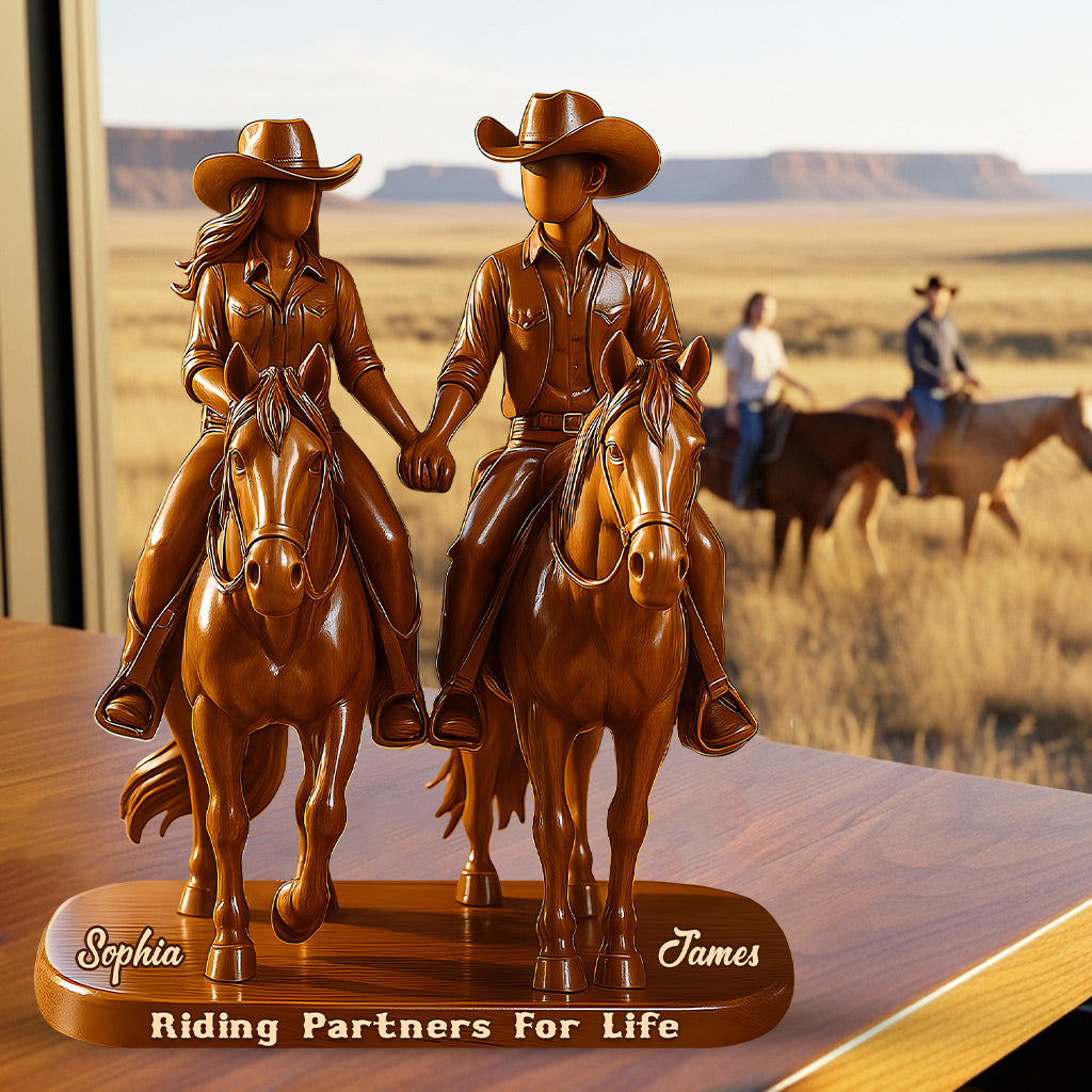 Hitched for Life Cowboy & Cowgirl Gift- Personalized Cowgirl Custom Shaped Acrylic Plaque