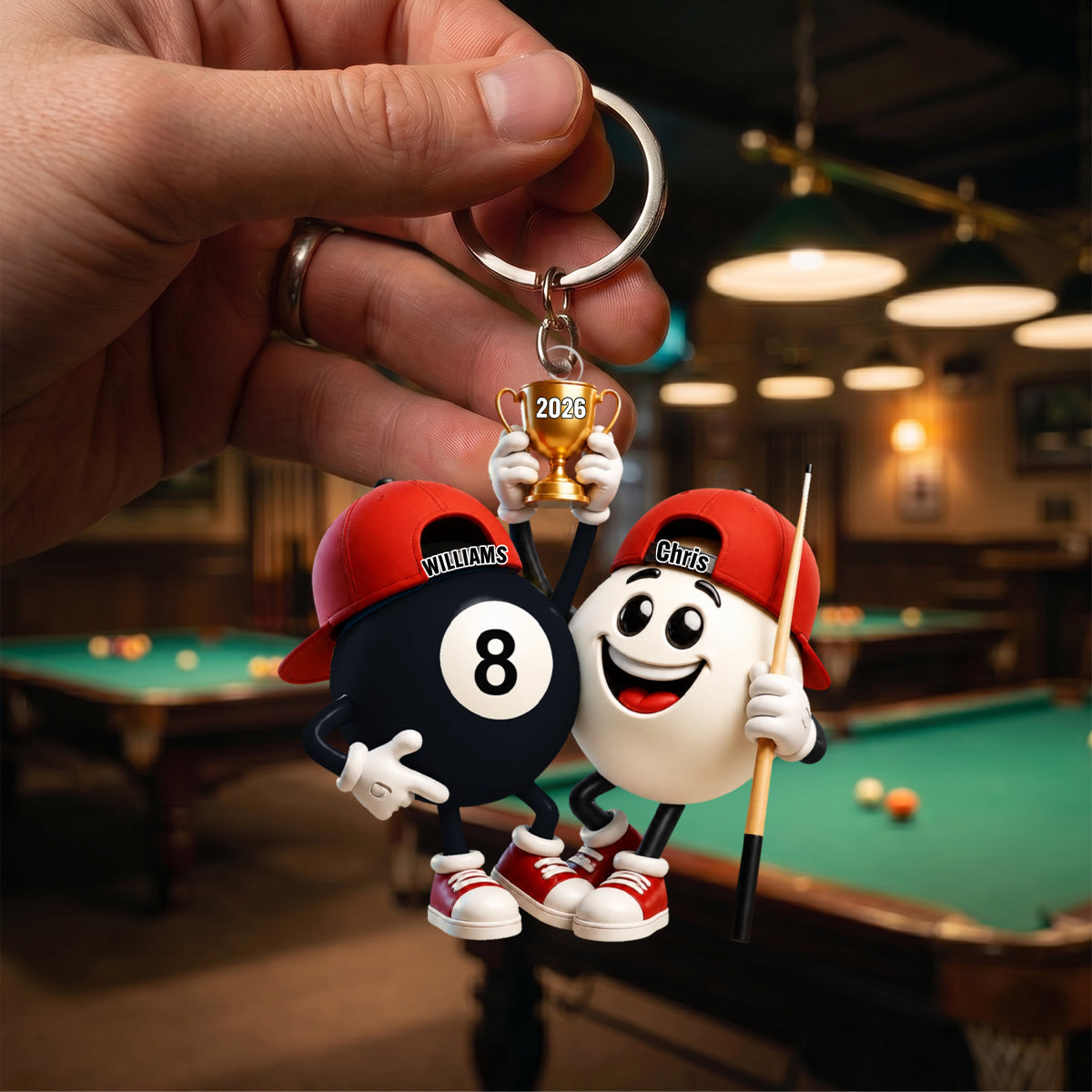 "Billiard Couple" – Personalized Keychain | A Fun Gift For Pool Lovers & Players