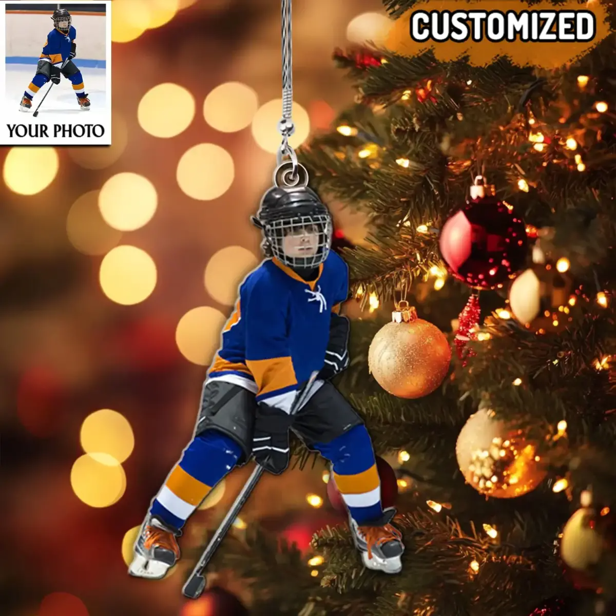 Ice Hockey player Ornaments Custom Photo Personalized Acrylic Ornament For Ice Hockey Lovers