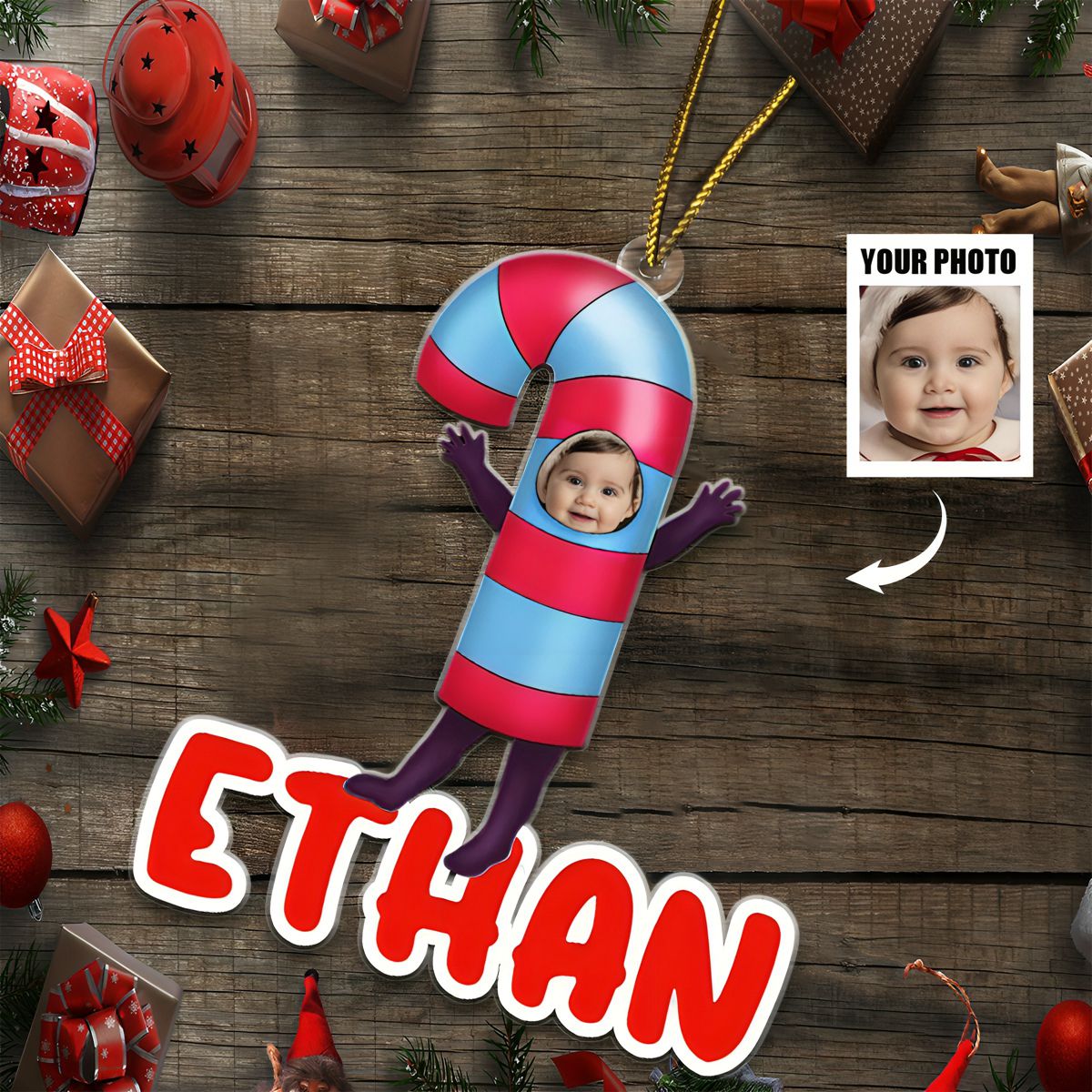 Custom Photo Christmas Cosplay Grandkids - Personalized Cutout Acrylic Ornament