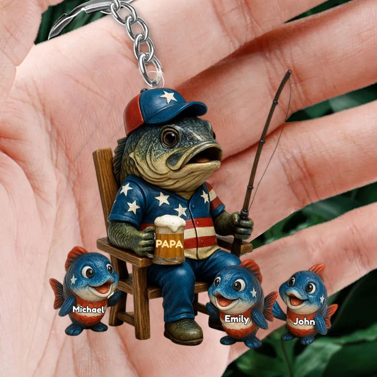 Personalized Hooked On Being Papa Fishing Dad Acrylic Keychain