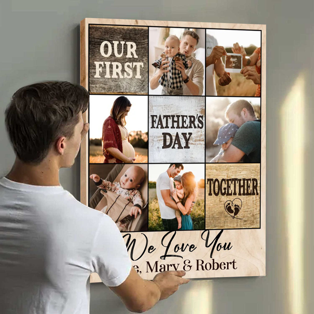 Personalized Our First Fathers Day Gifts 2025,Custom Daddy Photo Collages Canvas Poster