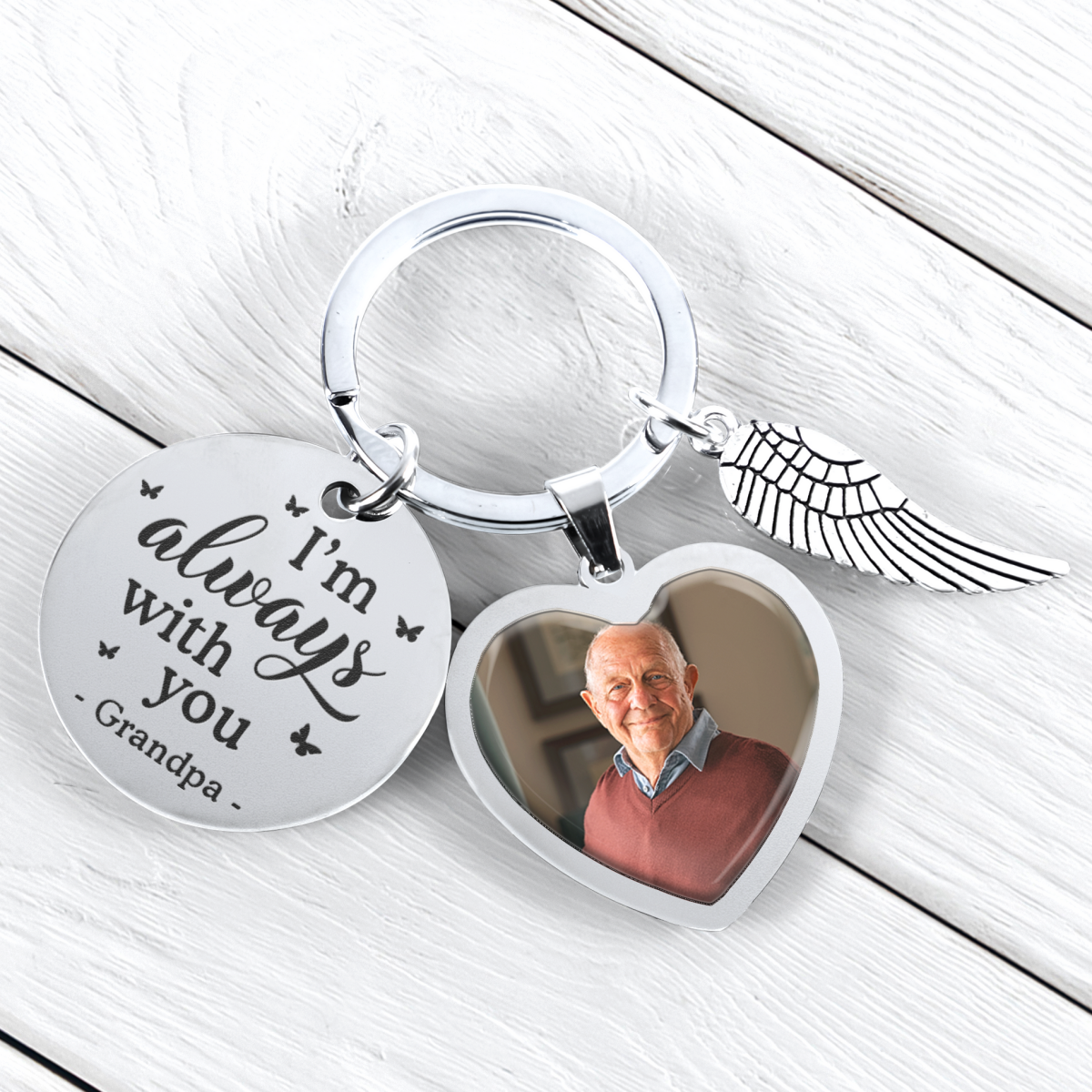 I'm Always With You - Personalized Heart Photo Keychain