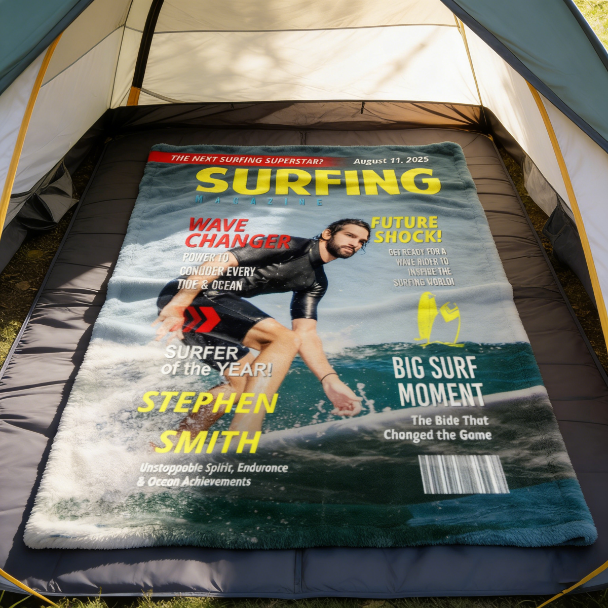 Personalized Surfing Photo Magazine Cover Blanket Gift For Surfers, Surfing Gift For Him