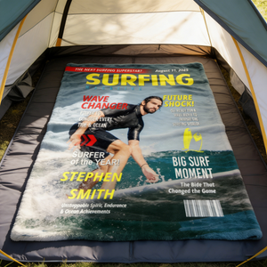 Personalized Surfing Photo Magazine Cover Blanket Gift For Surfers, Surfing Gift For Him