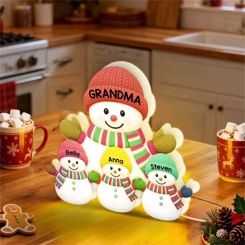 Heartwarming Christmas Grandma Grandkids Snowman Together - Personalized Light Box - Gift For Grandmas