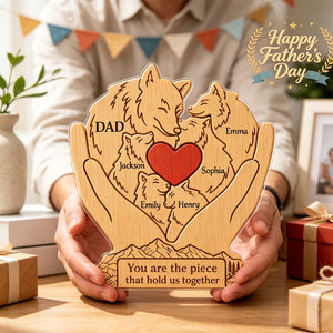 Personalized Wooden Art Puzzle – "Family First, Pack Forever" – Father's Day Gift For Dad & Grandpa