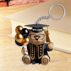 Cute Graduation Bear - Personalized Acrylic Keychain
