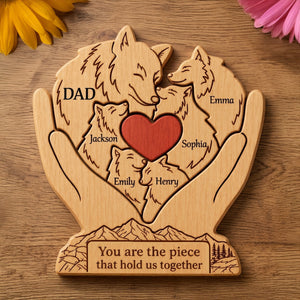 Personalized Wooden Art Puzzle – "Family First, Pack Forever" – Father's Day Gift For Dad & Grandpa