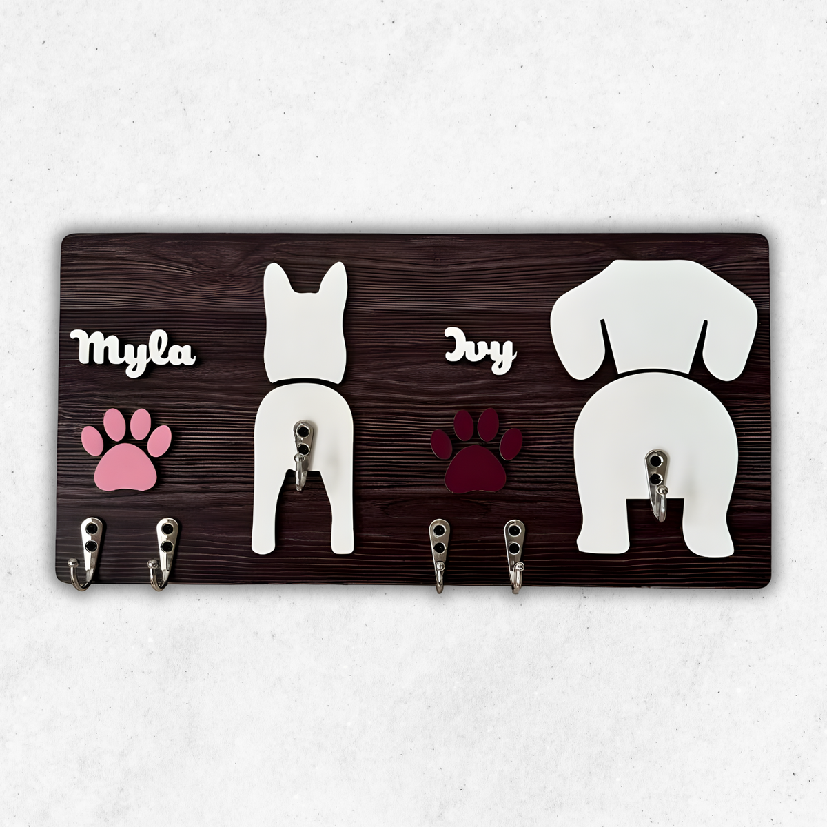 Personalized 2 Layers Wooden Dog Leash Key Hanger Gift For Dog Lover