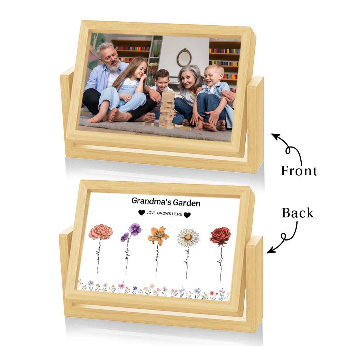 Personalized Grandma‘s Garden Rotating Double-Sided Photo Frame