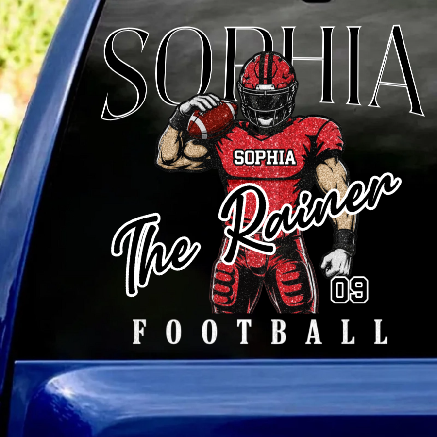 Personalized Name & Number Football Car Decal – Retro Football Design For Fans