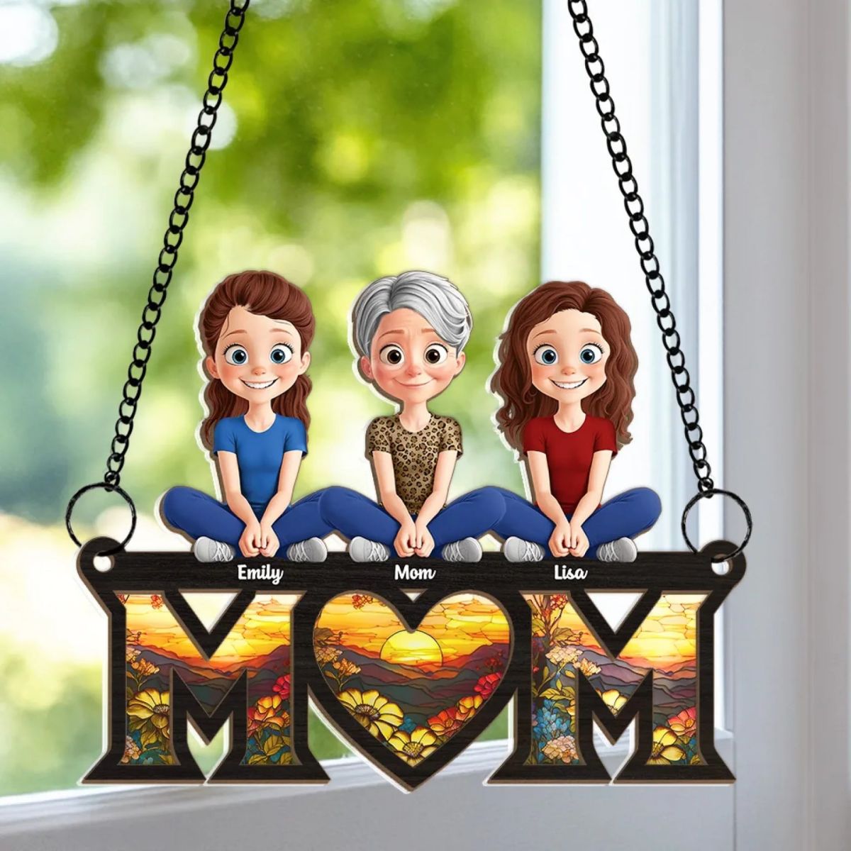 Family Personalized Window Hanging Suncatcher Ornament - Mother's Day, Gift For Mom, Grandma
