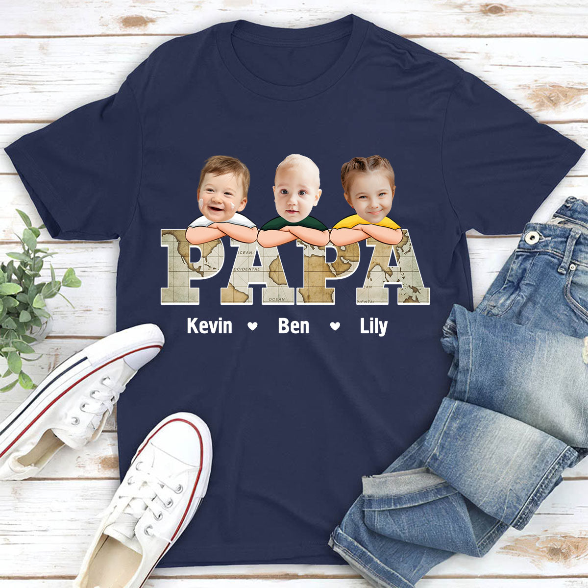 Custom Kid Face Papa - Personalized Photo Pure Cotton T-Shirt