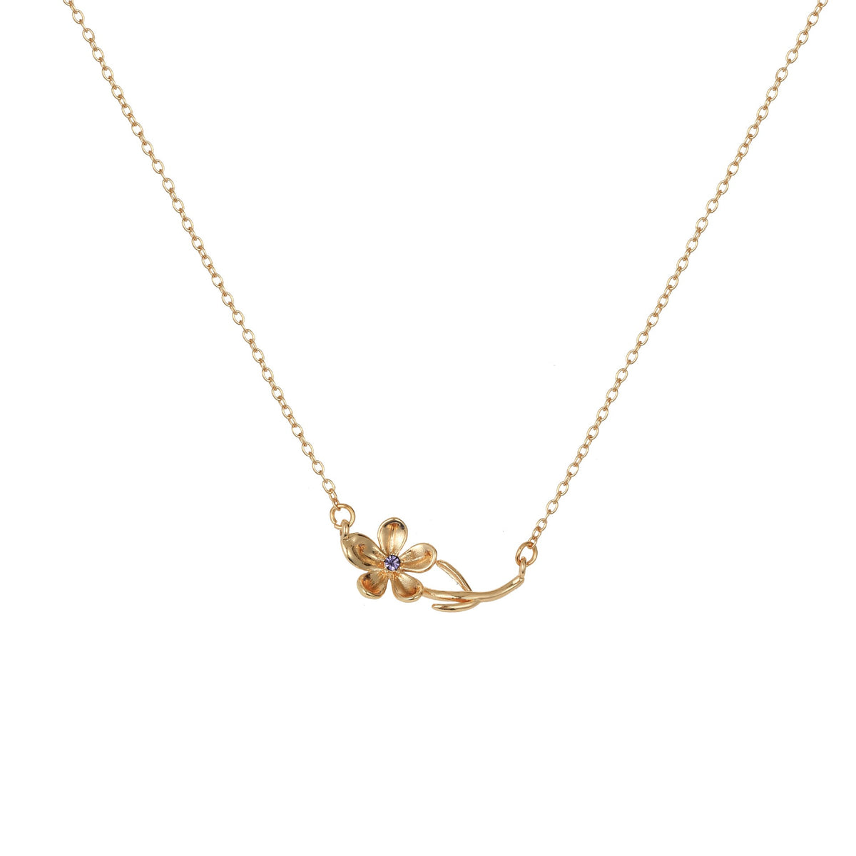 Birth Flower Necklace - Dainty Horizontal Flower Charm