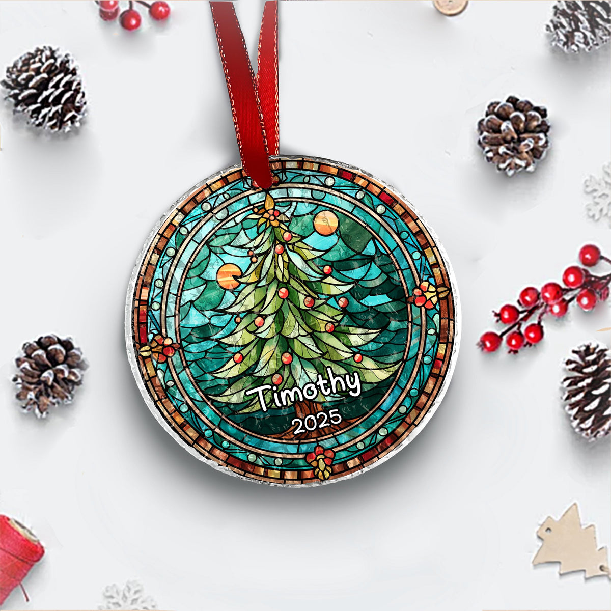 Christmas Tree - Personalized Circle Glass Ornament