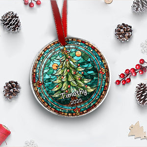 Christmas Tree - Personalized Circle Glass Ornament