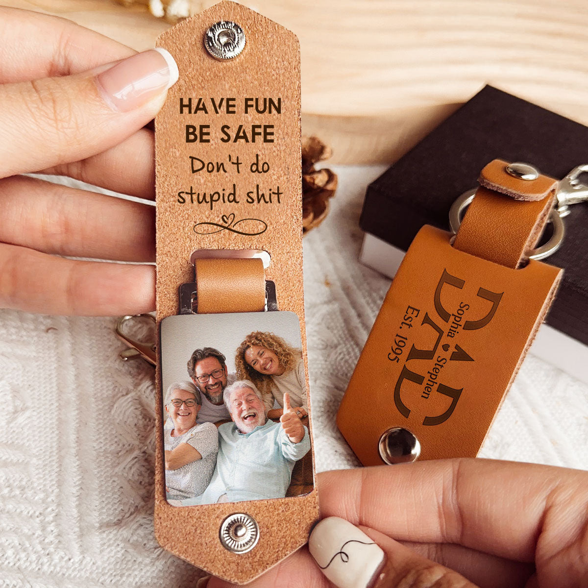 Custom Photo Drive Safe - Personalized Leather Photo Keychain