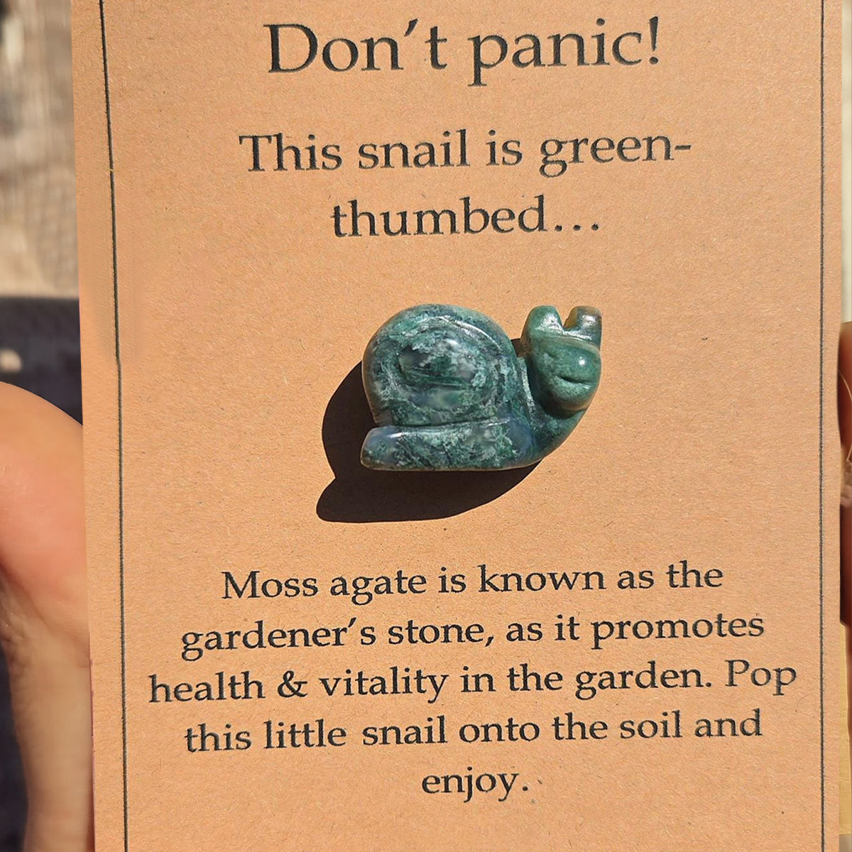 Cute Snail, Moss Agate Crystal For The Garden, Unique Gardeners Gift