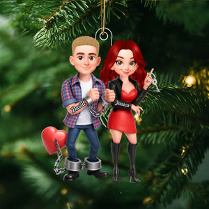 Unique Creative Gift For Couples – Personalized Funny Cartoon Couple Acrylic Ornament With Handcuffed Love Design