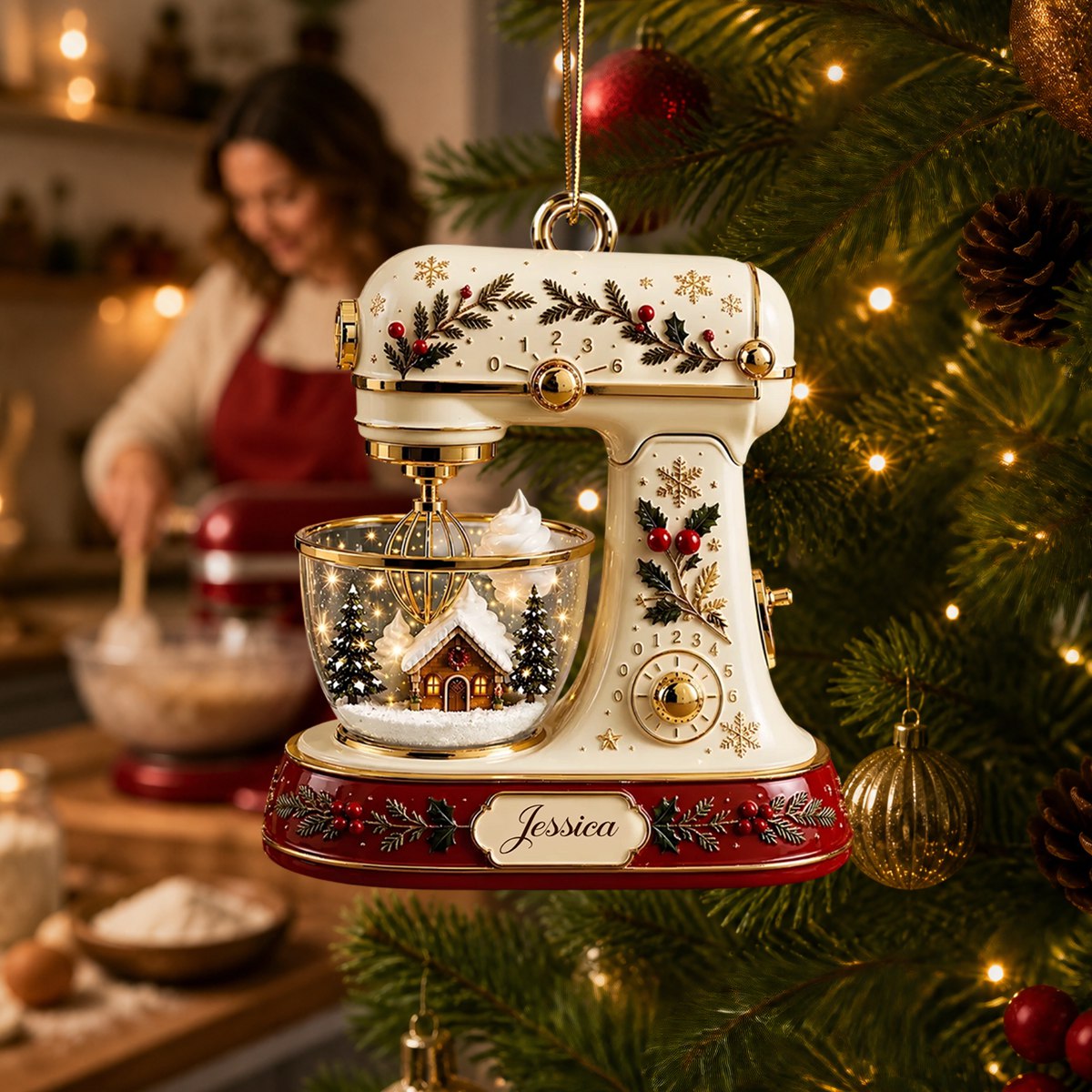Kitchen Stand Mixer Christmas Personalized Acrylic Ornament Custom Baker Gift Vintage Baking Decor