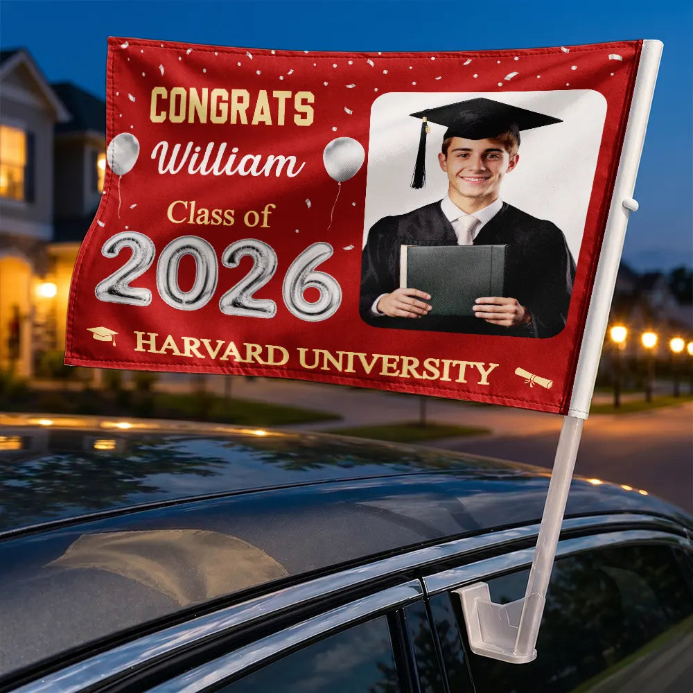 Custom Photo Congrats Proud Graduation Of The Class - Personalized Car Flag