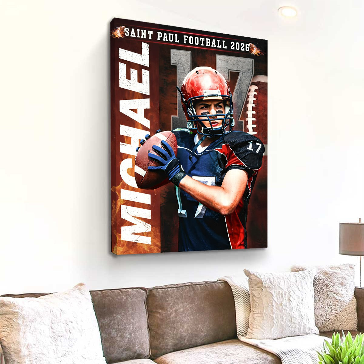 Personalized Football Senior Night Canvas – Custom Player Portrait with Name & Number, Senior Football Player Gifts, Football Wall Art