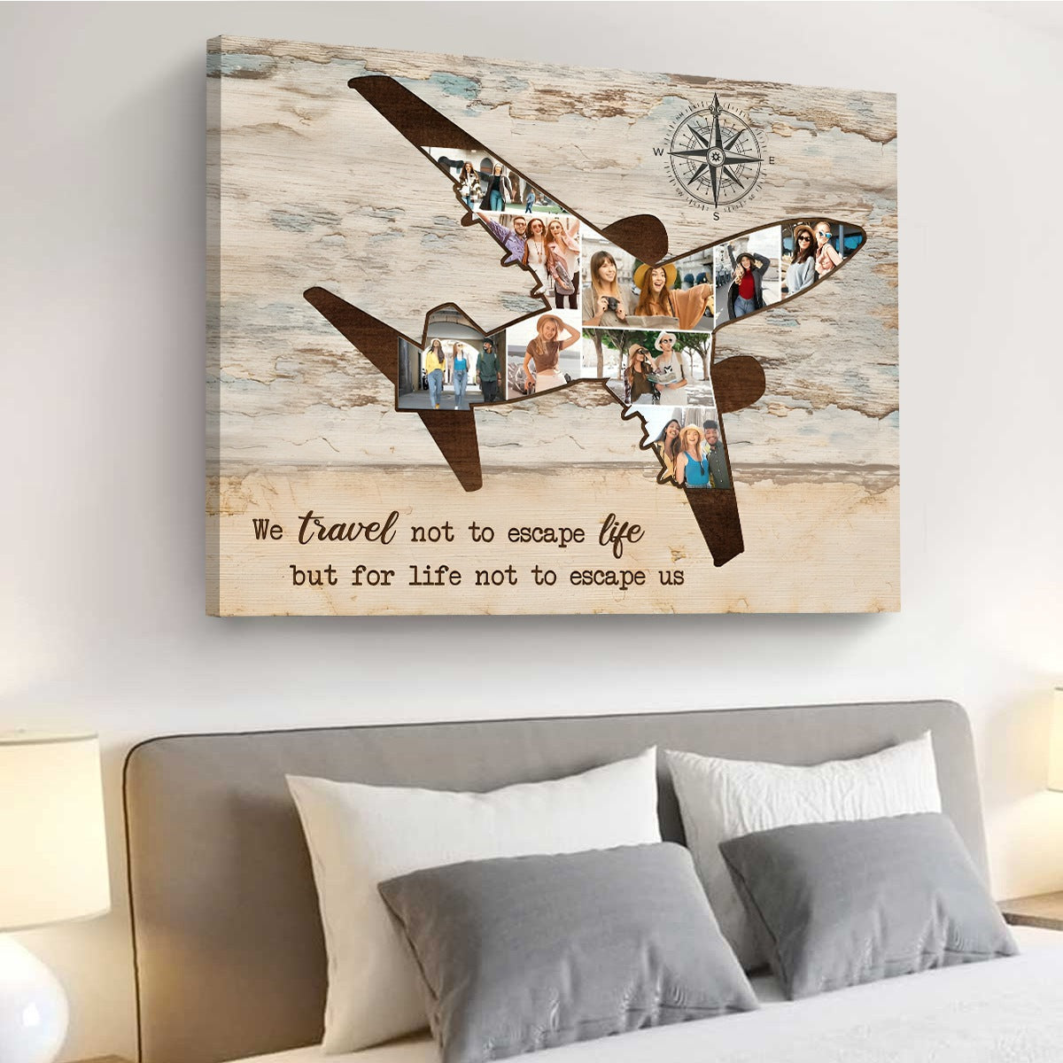 Airplane Photo Personalized Canvas Poster, Holiday Travel Lover Gift, Custom Travel Destinations Photo Collages