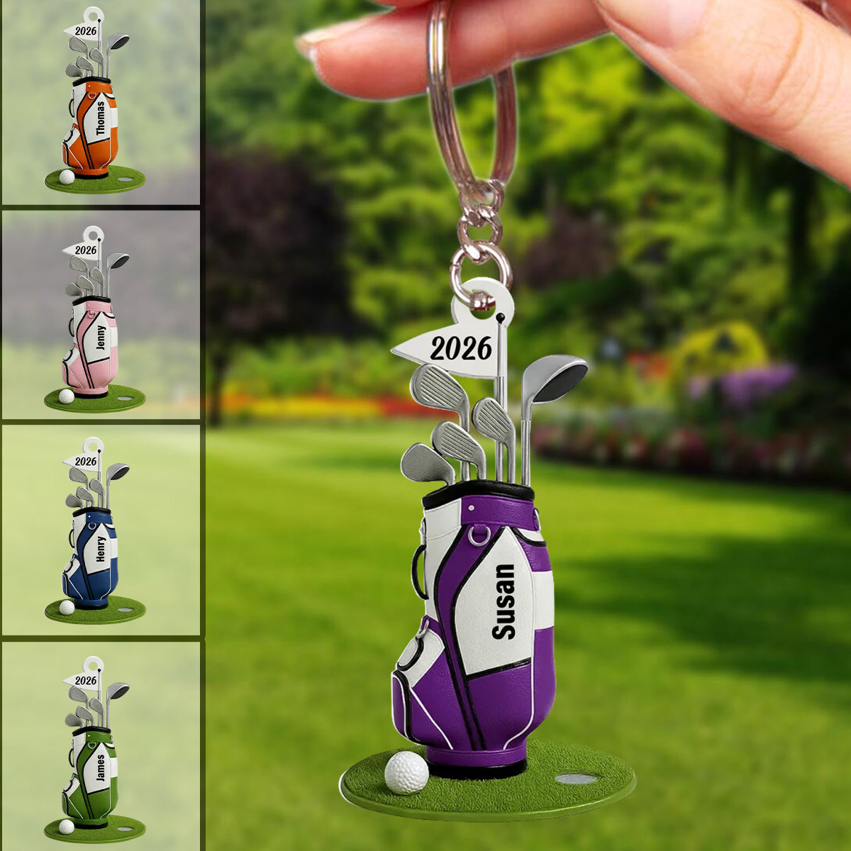 Colorful Golf Bag - Personalized Acrylic Golf Bag Keychain - Gift for Golf Lovers