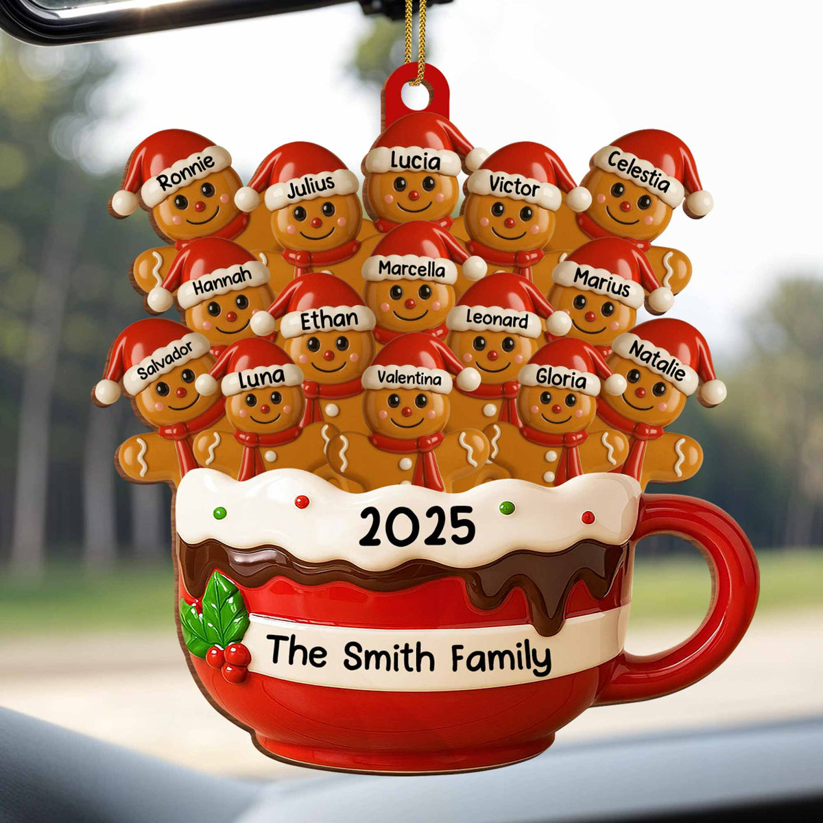 Hot Cocoa Mug With Festive Elves, Personalized Wood Ornament, Gift For Family