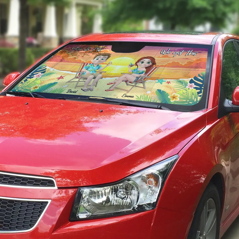 You And Me At Beach - Personalized Car Sunshade Gift For Couple