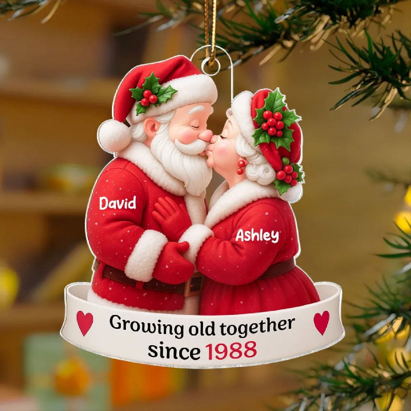 Personalized Santa Couple Growing Old Together Acrylic Ornament, Anniversary, Christmas Gift for him, Gift for her