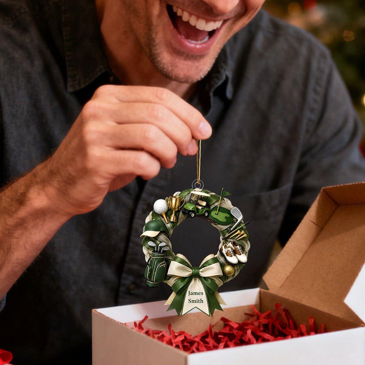 "Golf Lover Dream" – Personalized Christmas Wreath Ornament | Gift For Golfers