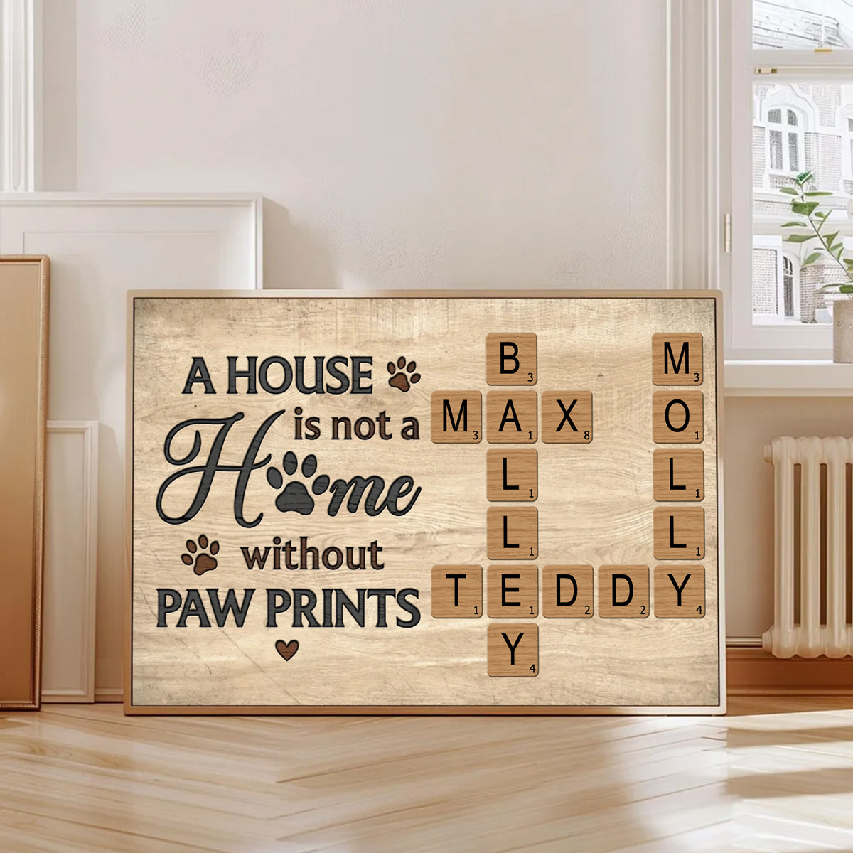 Home With Paw Prints Personalized Crossword Puzzle Art Canvas Gift For Dog Lover