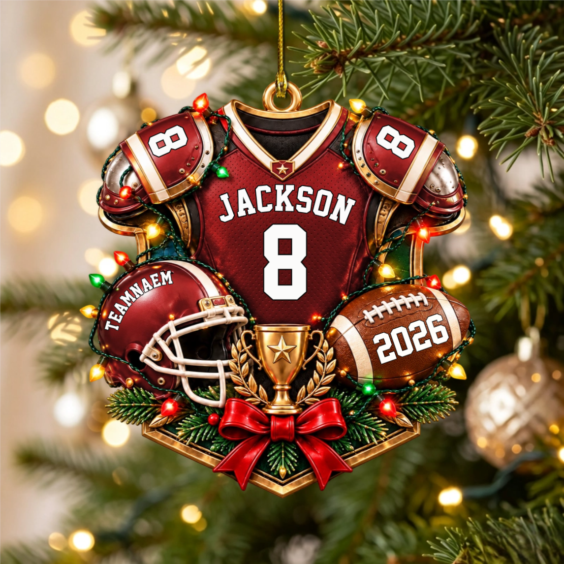 Personalized Football Ornament – Custom Name & Jersey Number Keepsake | Gift For Kids & Football Players