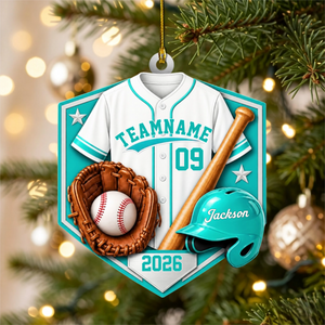 Personalized Baseball Player Acrylic Ornament | Custom Name, Team Name, Jersey Number & Color | Gift For Players, Coaches & Baseball Fans