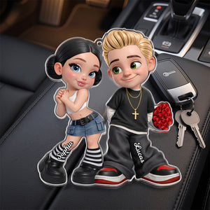 Personalized Y2K Style Couple Hanging Ornament – Holding Roses | Romantic Gift For Him Or Her