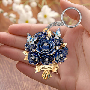 I Love You Mom - Personalized Mother Grandma Bouquet Shaped Keychain