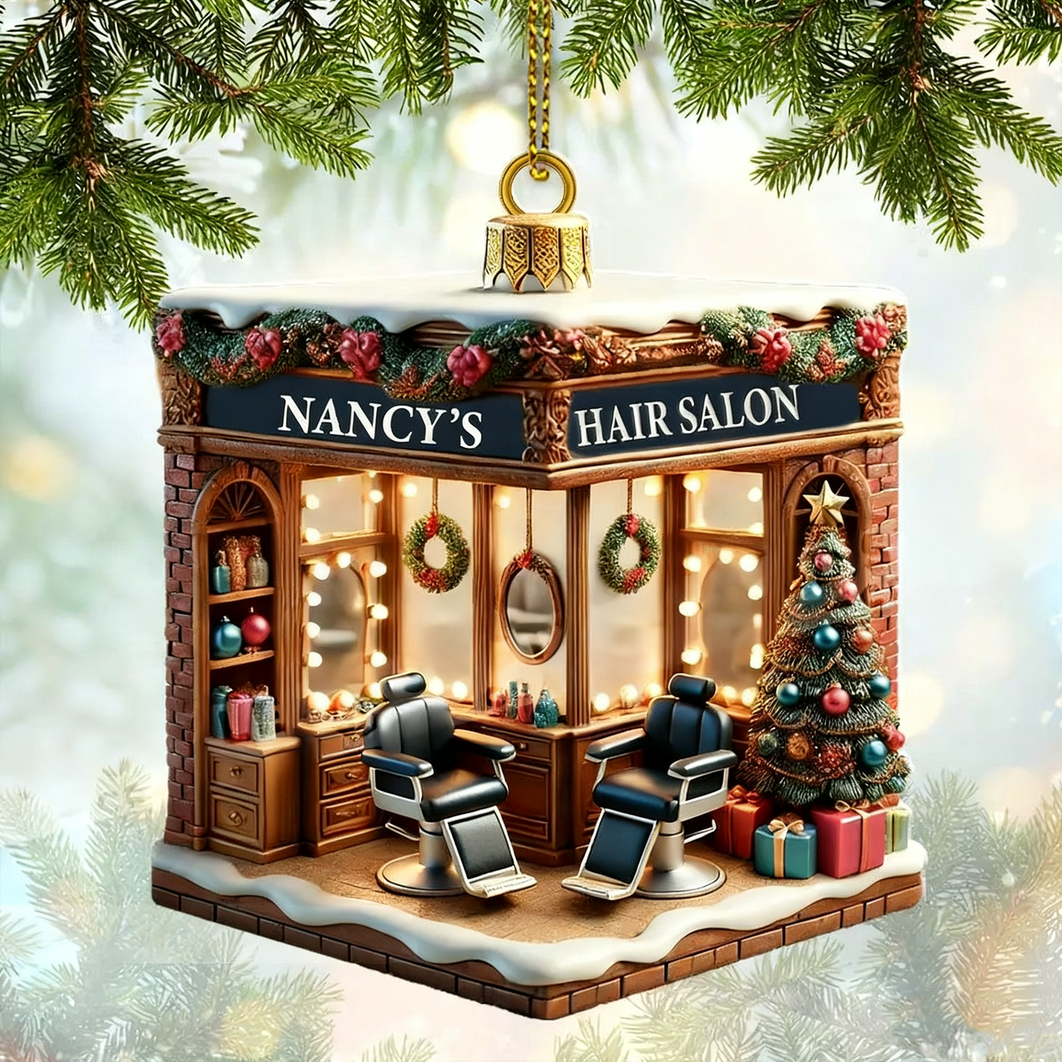 Personalized Custom Name Hair Salon Ornament, Hair Salon Christmas Decoration