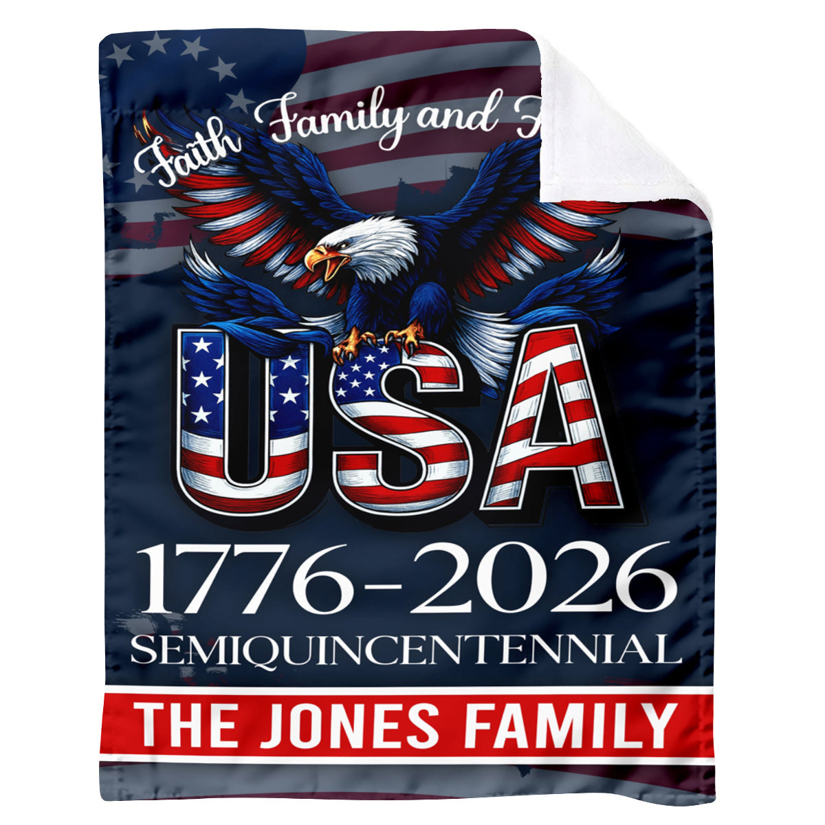 Custom Name Faith, Family & Freedom America 250 Years Patriotic Blanket